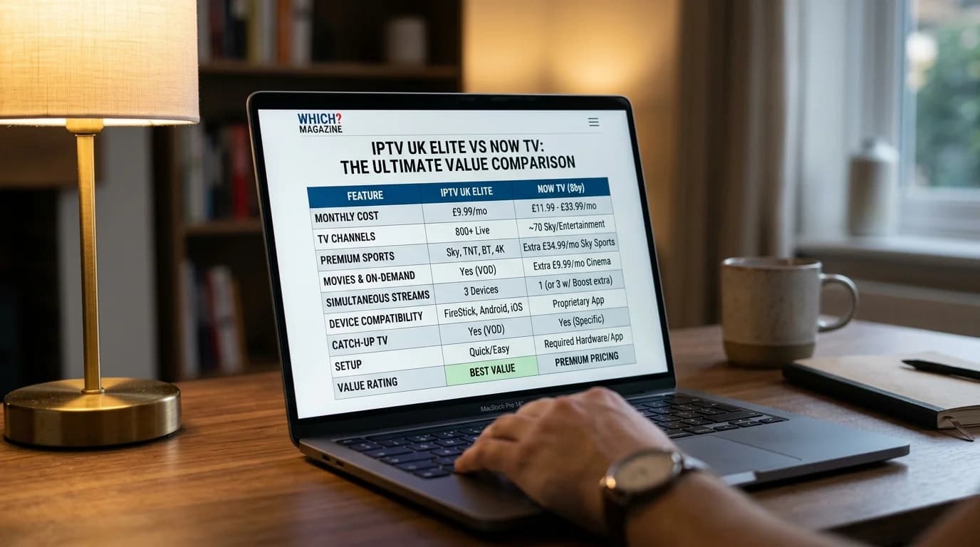UK IPTV vs NOW TV value comparison — IPTV UK subscription from £12 vs NOW TV pricing