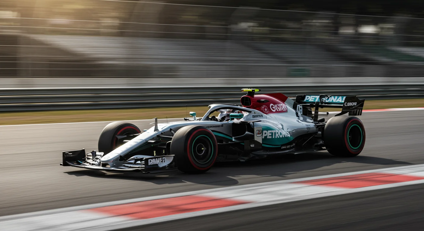 Formula 1 racing car in motion on track, showcasing high-speed performance and dynamic design, relevant to IPTV UK Cloud's live sports streaming service.