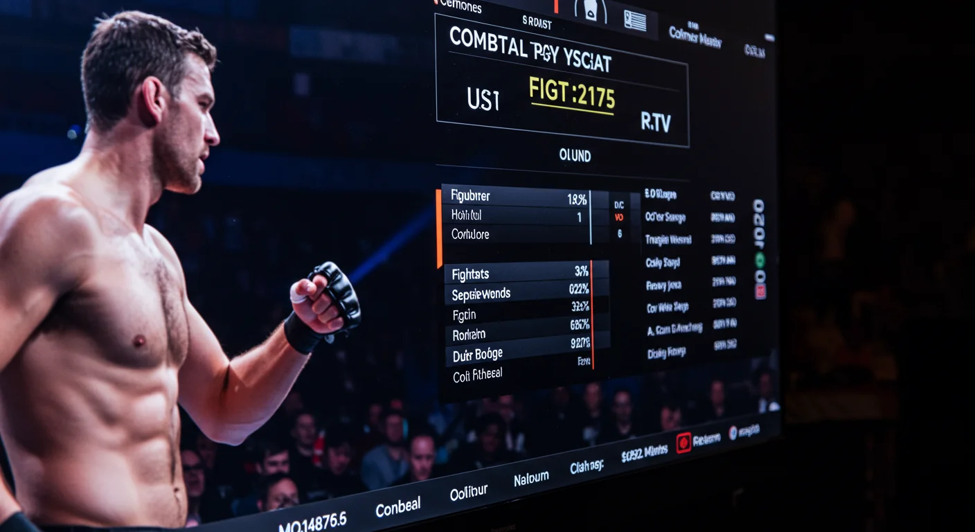 UFC fighter preparing for a match, with fight statistics displayed on a screen, emphasizing live sports and UFC Pay-Per-View access through IPTV UK Cloud.