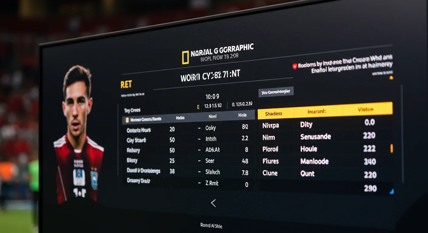 Screen displaying live statistics and player information during a sports event, featuring player stats and a digital interface, relevant to streaming the 2026 FIFA World Cup via IPTV UK Cloud.
