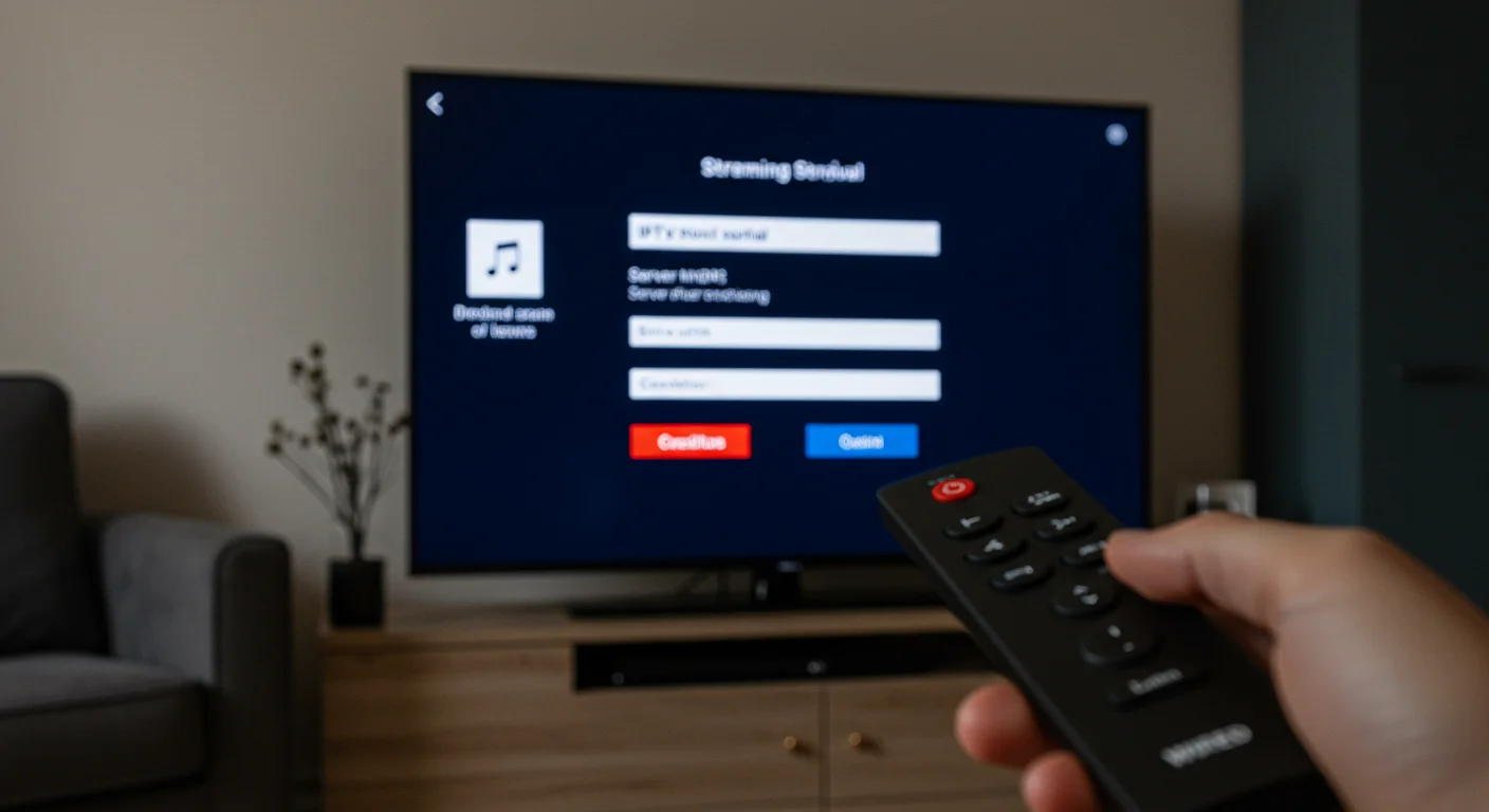User entering login details on a TV screen for IPTV service, with a remote control in hand, illustrating the setup process for Xtream Codes on Firestick.